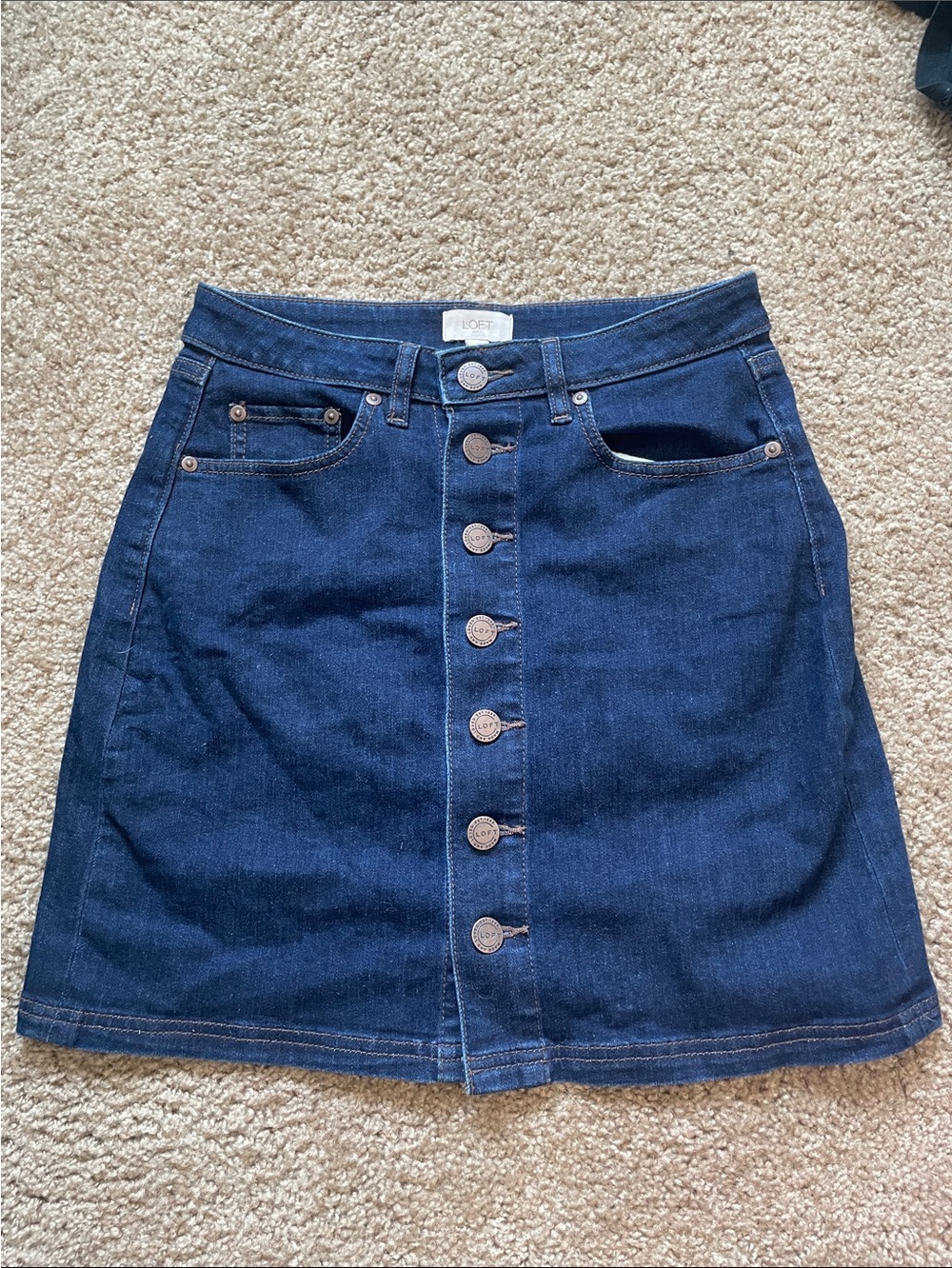 LOFT Navy Button-Front Denim Skirt